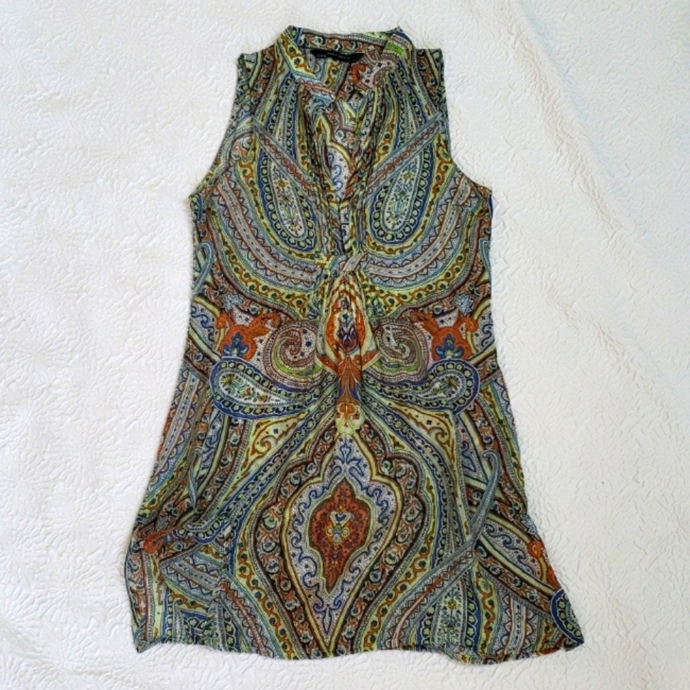 Zara Basic Semi-sheer Pasley Multicolor Print Sleeveless Silky Dress, Size S. - Picture 4 of 16